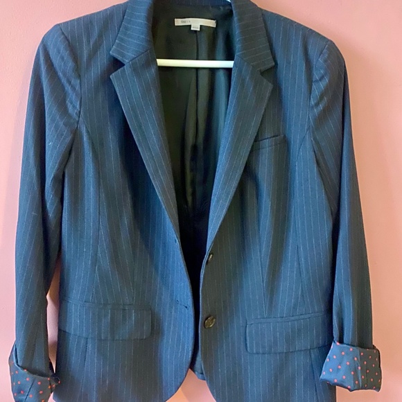 Gap Blue Pinstriped Blazer with Polkadot Cuffs Size 8 - Picture 4 of 5